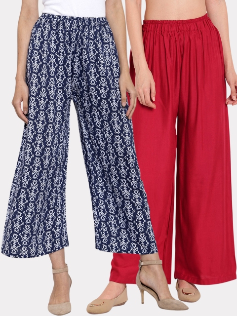 

TAG 7 Women Pack Of 2 Palazzos, Navy blue