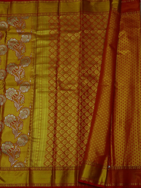 

Pothys Gold-Coloured & Red Tissue Woven Design Saree
