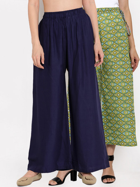 

TAG 7 Women Pack of 2 Flared Palazzos, Navy blue
