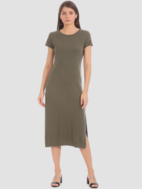 

GAP Women Green Solid T-shirt Dress
