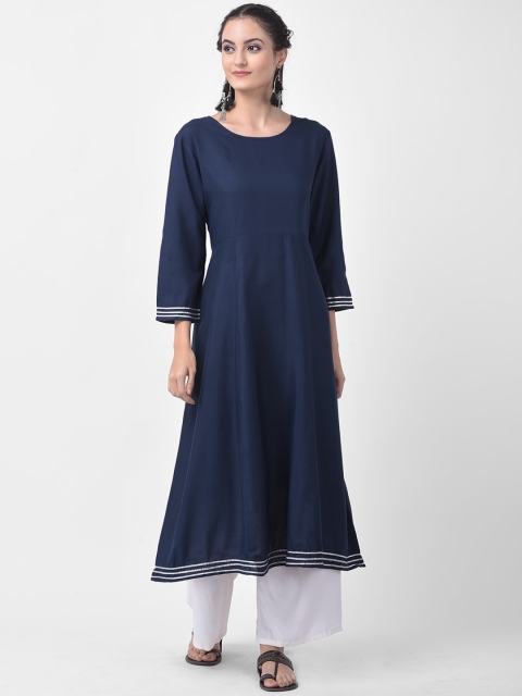 

aayusika Women Navy Blue & White Solid Kurta with Palazzos
