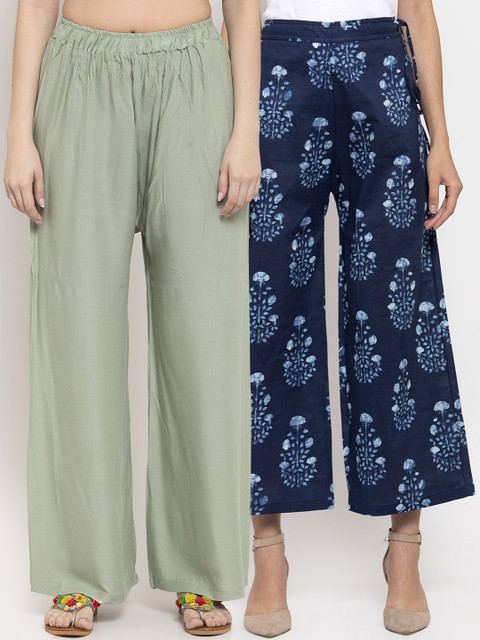 

TAG 7 Women Pack Of 2 Flared Palazzos, Green