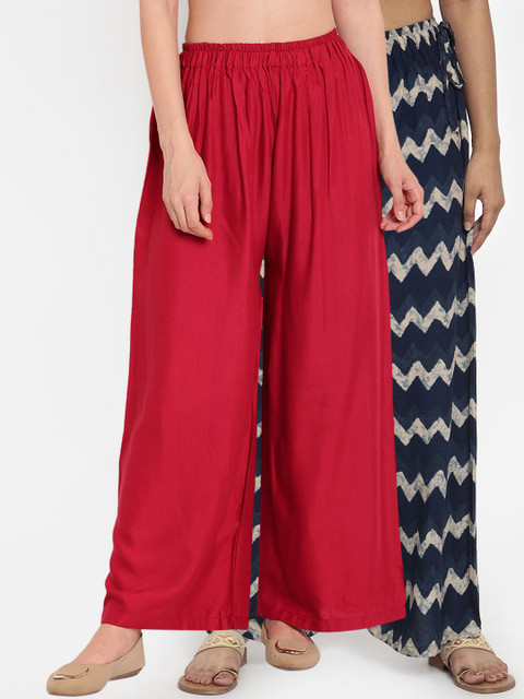 

TAG 7 Women Pack of 2 Maroon & Navy Blue Wide Leg Palazzos