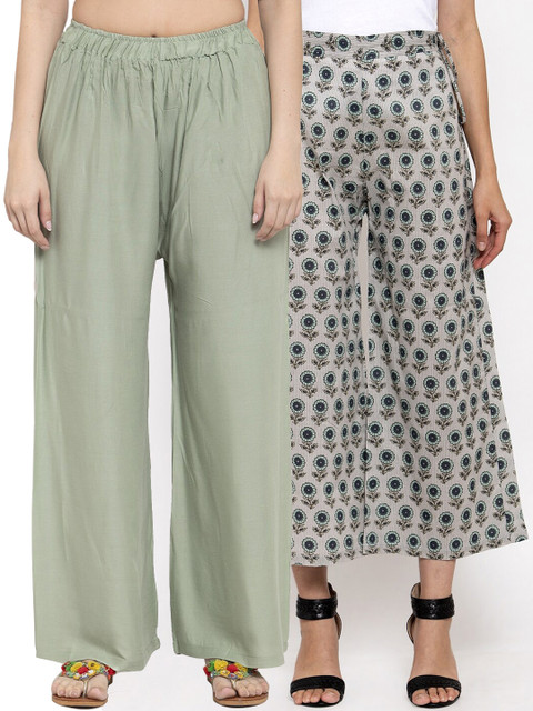 

TAG 7 Women Pack of 2 Flared Palazzos, Green