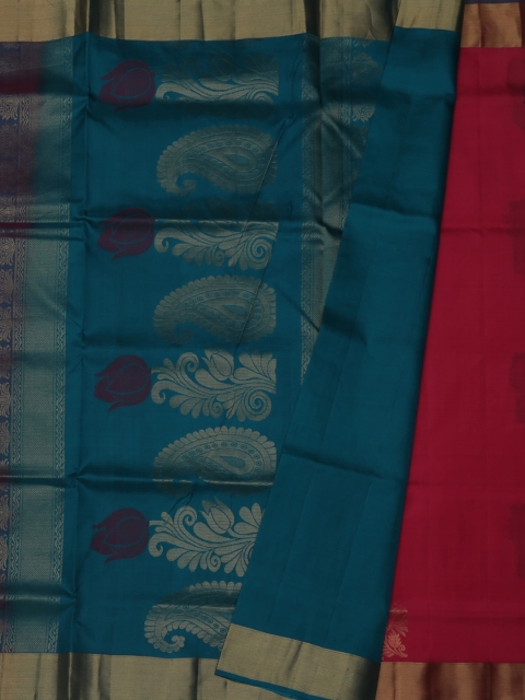 

Pothys Red & Teal Blue Pure Silk Woven Design Saree