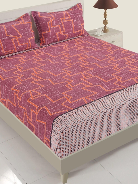 

SWAYAM Purple & White Geometric 210 TC Cotton 1 King Bedsheet with 2 Pillow Covers