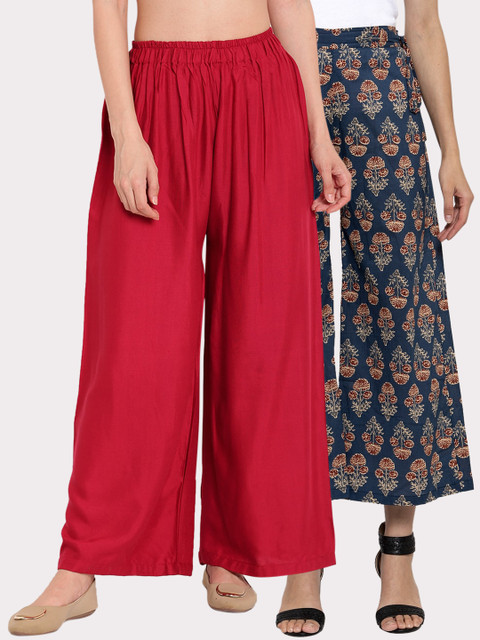 

TAG 7 Women Pack Of 2 Flared Palazzos, Maroon