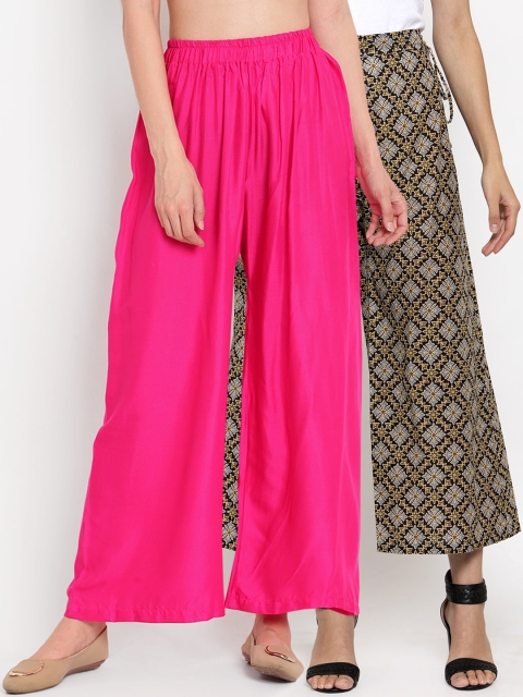 

TAG 7 Women Pack Of 2 Pink & Black Printed Flared Palazzos