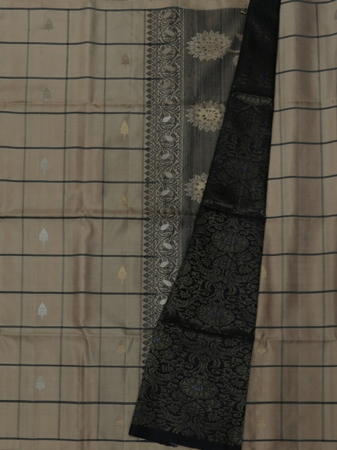 

Pothys Grey & Brown Pure Silk Checked Saree