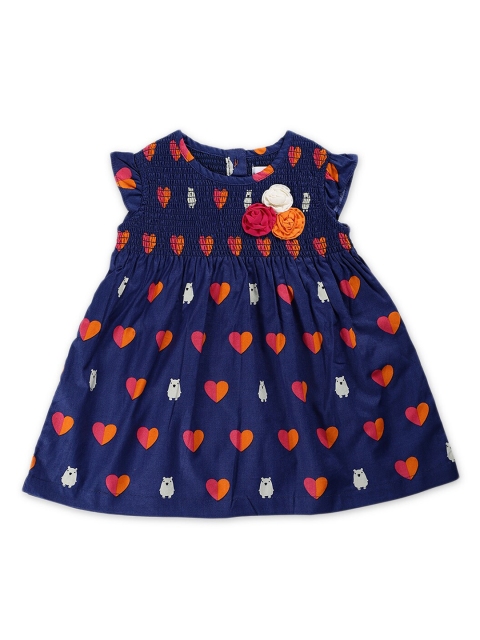 

YOUNG BIRDS Girls Navy Blue Printed Fit and Flare Dress