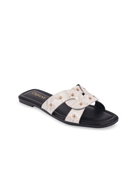 

URBANE Women Silver-Toned Embellished Open Toe Flats