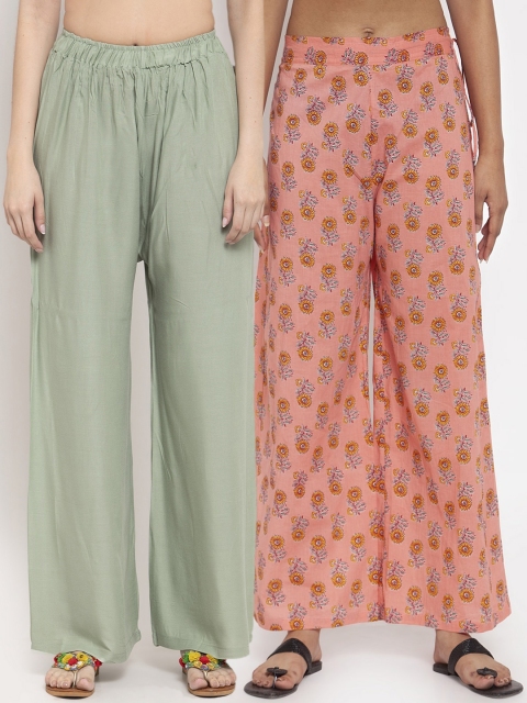 

TAG 7 Women Pack of 2 Flared Palazzos, Green