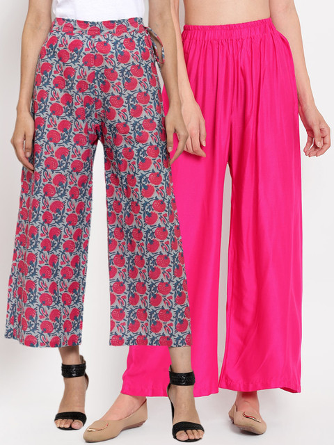 

TAG 7 Women Pink & Grey Printed Wide Leg Palazzos