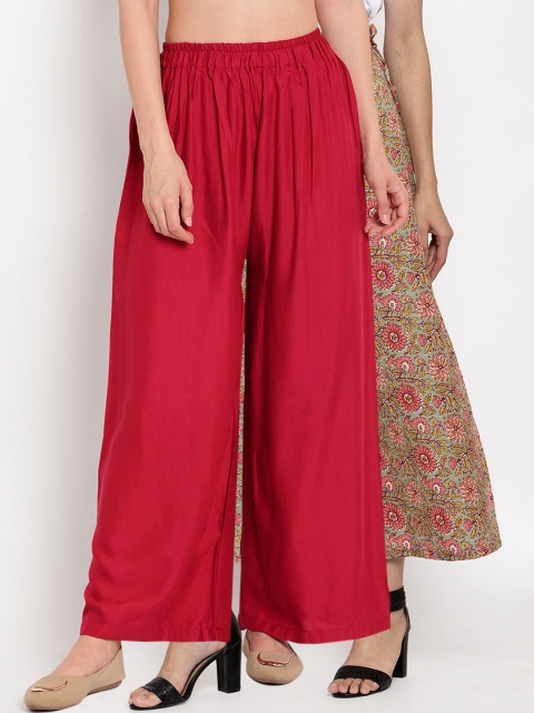 

TAG 7 Women Pack Of 2 Straight Palazzos, Red