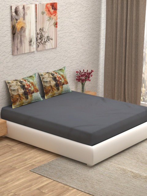 

SPACES Grey Floral 210 TC Cotton 1 King Bedsheet with 2 Pillow Covers