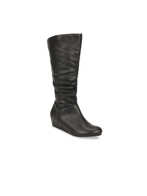 

ALDO Women Black Solid Leather High-Top Flat Boots