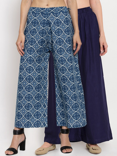 

TAG 7 Women Pack of 2 Flared Palazzos, Navy blue