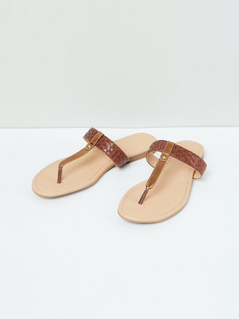 

max Women Tan Textured PU Open Toe Flats
