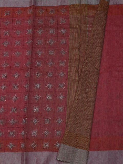 

Pothys Pink Embroidered Silk Cotton Saree