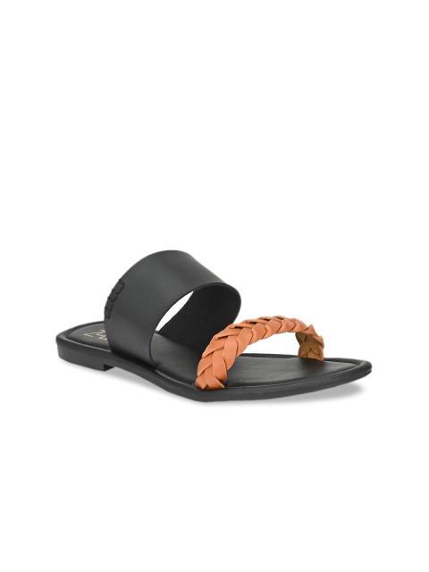 

Zebba Women Black Woven Design PU Open Toe Flats