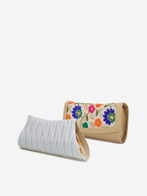 

Element Cart Set Of 2 Silver-Toned & Beige Embroidered Purse Clutch