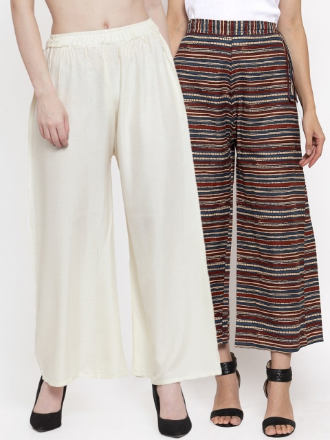 

TAG 7 Women Pack Of 2 Flared Palazzos, Navy blue