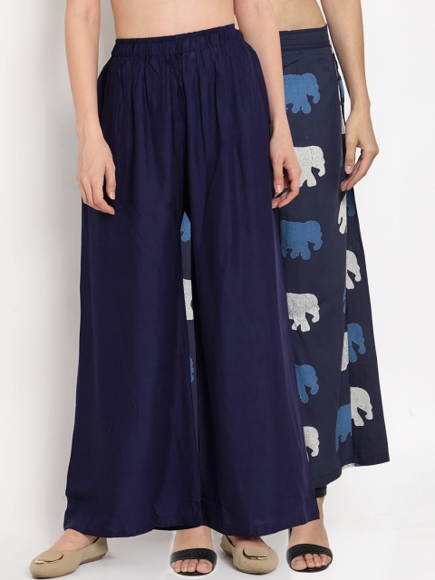 

TAG 7 Women Pack Of 2 Navy Blue & Navy Blue Printed Flared Palazzos