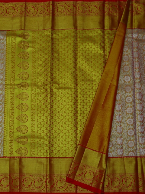 

Pothys Silver-Toned & Green Tissue Woven Design Saree