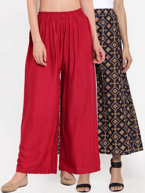 

TAG 7 Women Pack Of 2 Flared Palazzos, Red