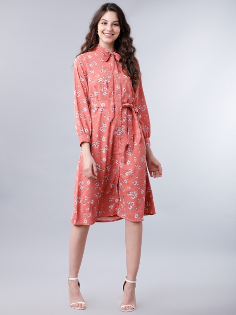 

Tokyo Talkies Women Peach-Coloured Printed Shirt Dress