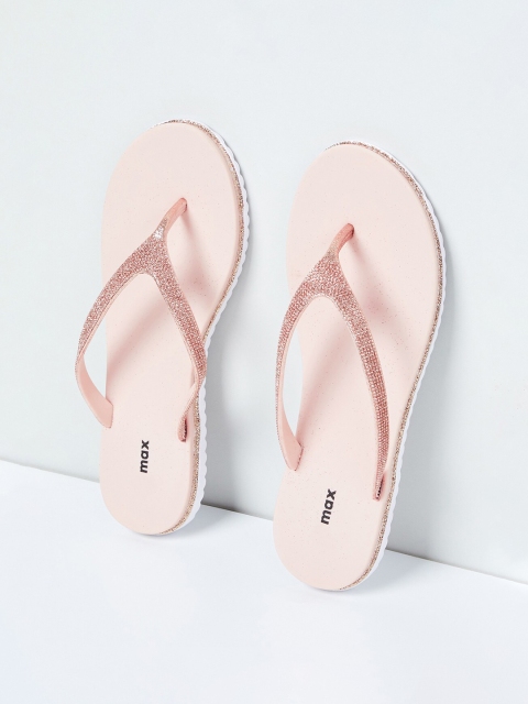 

max Women Pink Embellished Thong Flip-Flops