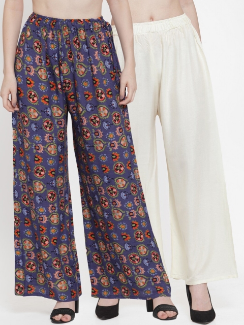 

TAG 7 Women Pack Of 2 Straight Palazzos, Off white