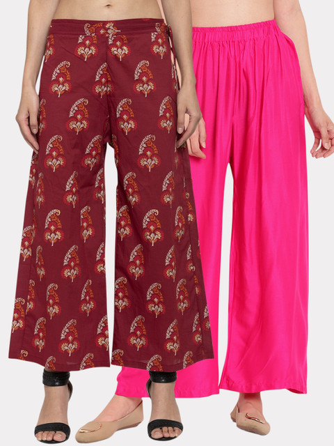

TAG 7 Women Pack of 2 Flared Palazzos, Pink