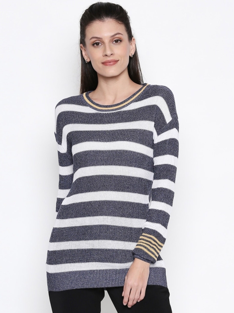 

Manola Women Navy Blue & White Striped Pullover Sweater