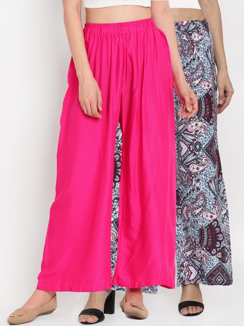 

TAG 7 Women Pack Of 2 Pink & Blue Printed Flared Palazzos