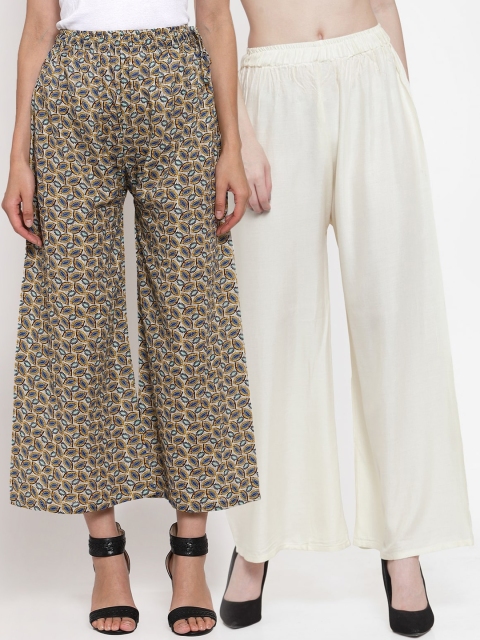 

TAG 7 Women Pack of 2 Flared Palazzos, Off white