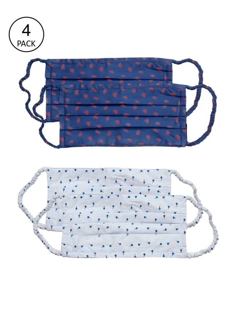 

Bellofox Women Pack of 4 Pcs Blue & White Reusable 3-Ply Protective Cloth Masks