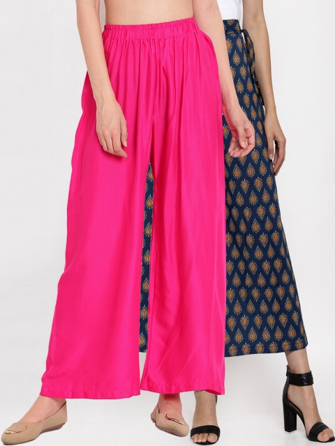 

TAG 7 Women Pack Of 2 Pink & Blue Printed Flared Palazzos