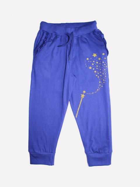 

KiddoPanti Girls Navy Blue & Yellow Embellished Magic Wand Straight-Fit Joggers