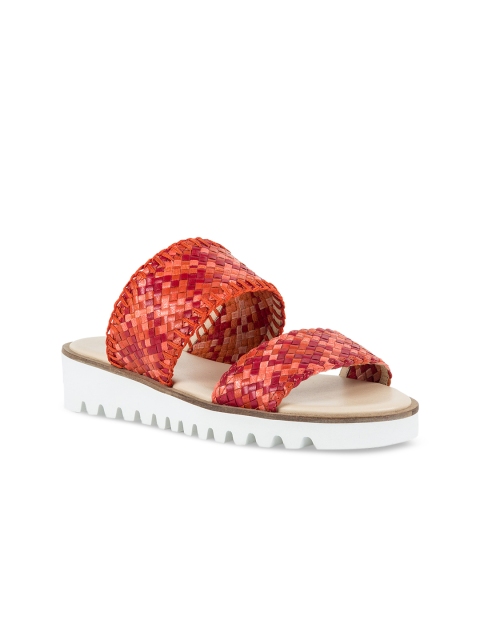 

Vanilla Moon Women Red Woven Design Leather Open Toe Flats