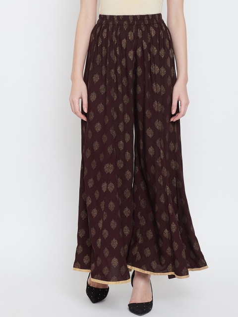 

Castle Women Coffee Brown Printed Flared Palazzos