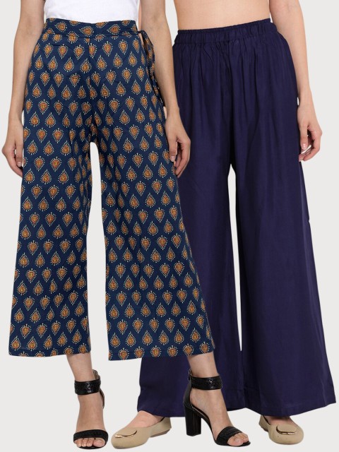 

TAG 7 Women Pack Of 2 Navy Blue & Blue Printed Flared Palazzos