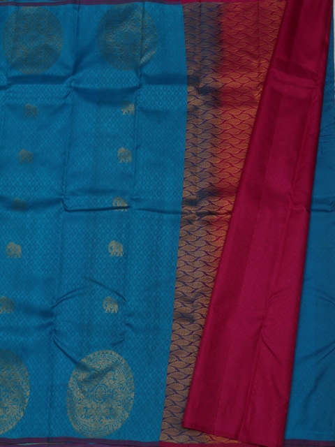 

Pothys Blue & Red Pure Silk Woven Design Saree