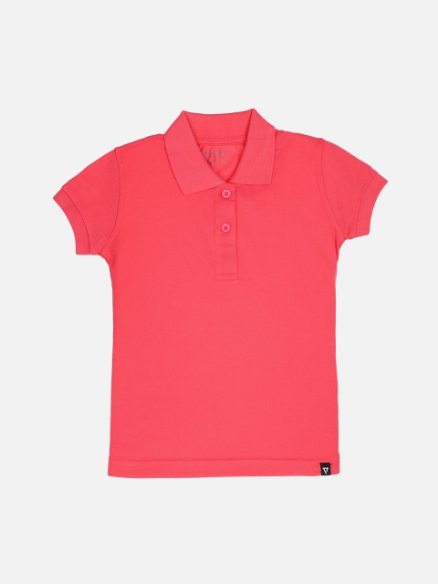 

PROTEENS Girls Coral Pink Solid Polo Collar T-shirt