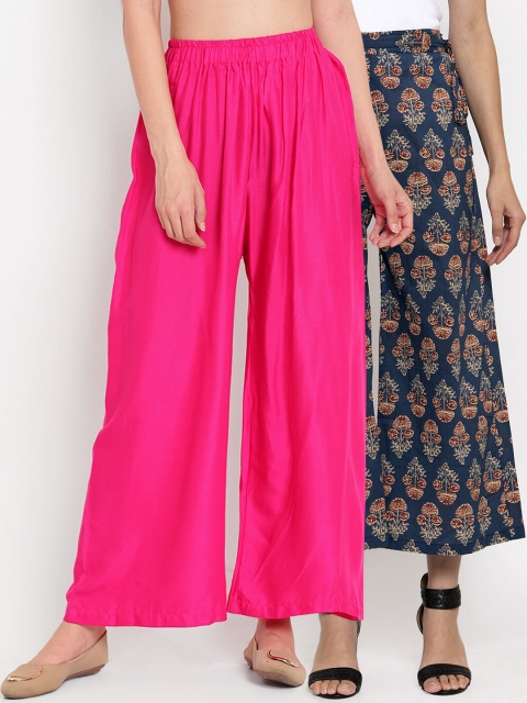 

TAG 7 Women Pack Of 2 Pink & Navy Blue Printed Flared Palazzos