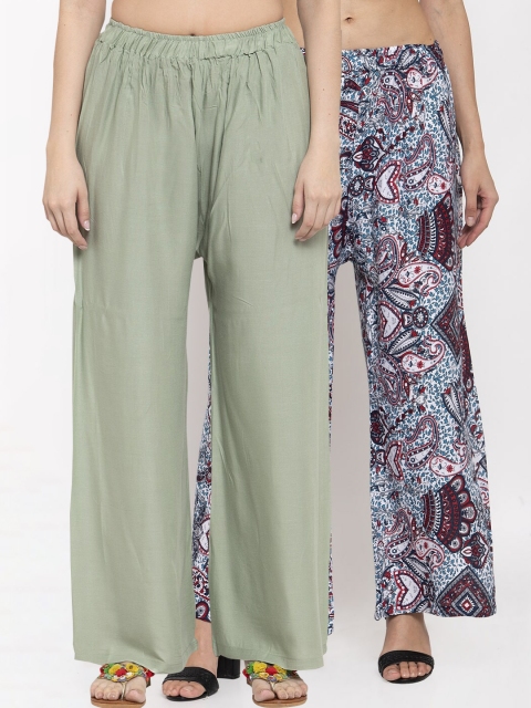 

TAG 7 Women Pack of 2 Flared Palazzos, Green