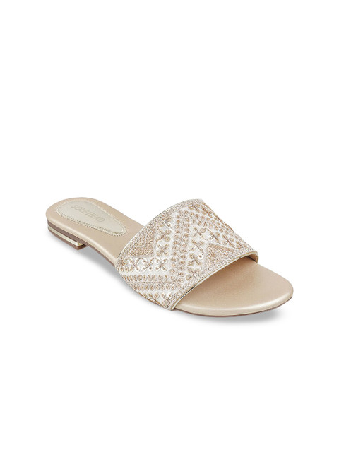 

SOLE HEAD Women White Embellished Open Toe Flats