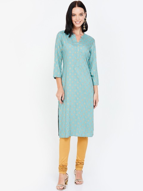 

Melange by Lifestyle Women Sea Green & Beige Printed Straight Kurta