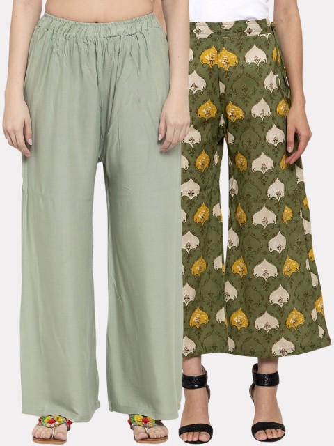 

TAG 7 Women Pack of 2 Flared Palazzos, Green