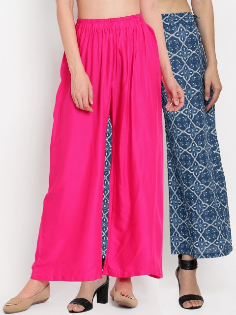 

TAG 7 Women Pack Of 2 Pink & Blue Printed Flared Palazzos